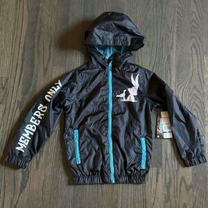 MEMBERS ONLY Looney Tunes Graphic Sport Zip Up Black n Blue Hooded Size 7 Lined
